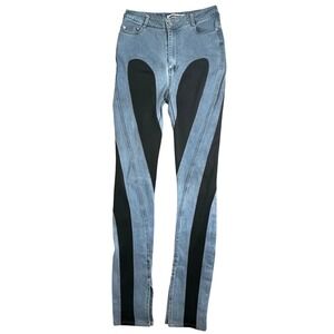 Dream Architect Two Tone Women Jeans L Blue Black Contrast‎ Panel Stretch Denim